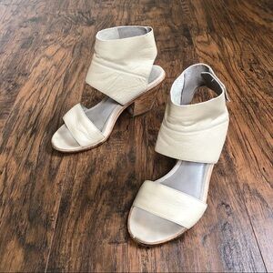 Eileen Fisher • Arts Ankle-Cuff Sandal stone beige wrap heel washed leather